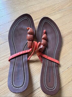 Brown Leather Sandals with Coral Accent Beads